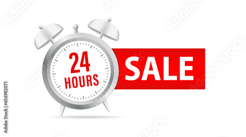24 hours sale banner. Timer icon. Time remaining special offer promotion. Icon banner for time discount announcement marketing element. Vector illustration