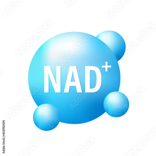 NAD+ molecules symbol vector illustration. Prevent aging therapy concept. Nicotinamide mononucleotide molecule. Precursor of NAD. Vector illustration