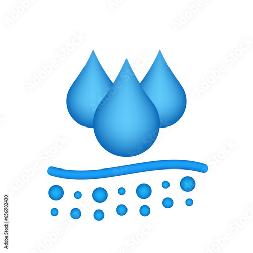 Absorption icon on white, absorb water vector. Sanitary care symbol. Moisture absorbing. Protect skin concept. Drops isolated on white background. Vector illustration