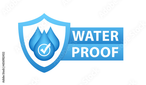 Ipx4 waterproof vector symbol. Water protection icon with shield. Water resistant with water drop icon. Rainproof badge label sign. Used for package. Vector illustration
