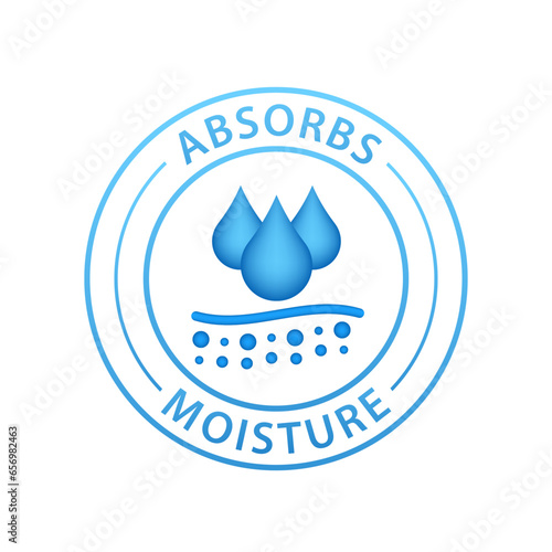 Moisture absorb badge logo design. Suitable for business, beauty, information and product label. Sanitary care symbol. Moisture absorbing. Drops isolated on white background. Vector illustration