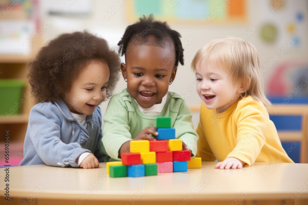 children learning with alphabet blocks