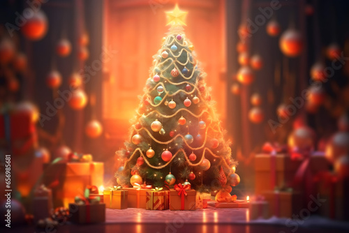 Wallpaper Mural christmas tree decorations, santa claus with gifts, snowman in the snow, christmas gift boxes	 Torontodigital.ca