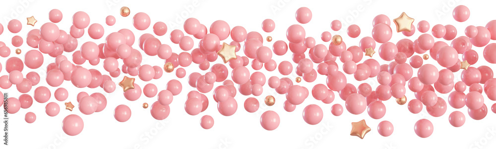 Pink balloons line on transparent background. It's a girl foreground. Border, row. Cut out graphic design elements. Happy birthday, party, baby shower decoration. Helium balloon group. 3D render. Pink balloons line on transparent background. It's a girl foreground. Border, row. Cut out graphic design elements. Happy birthday, party, baby shower decoration. Helium balloon group. 3D render.