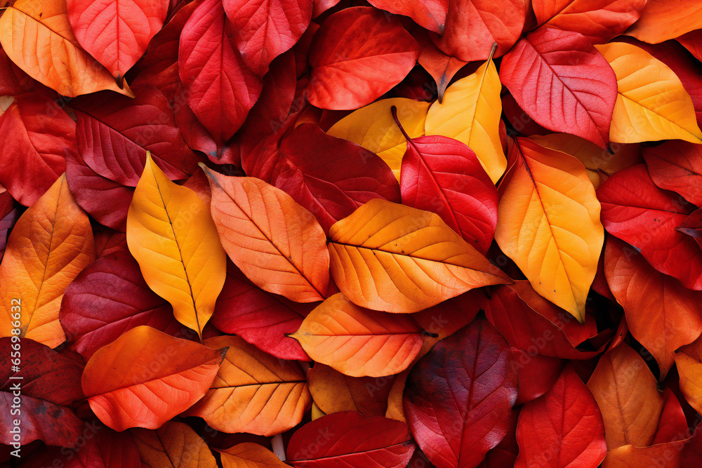 Red and Orange Autumn Leaves Background - Autumn's Embrace: Vibrant Red and Orange Leaves Generative AI