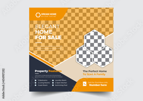 Real Estate Social Media Post Template, Modern Home Sale Social Media Promotion, Square flyer Web Banner design Template