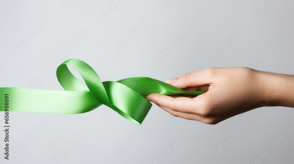 World Mental Health Day web banner with green awareness ribbon in ...