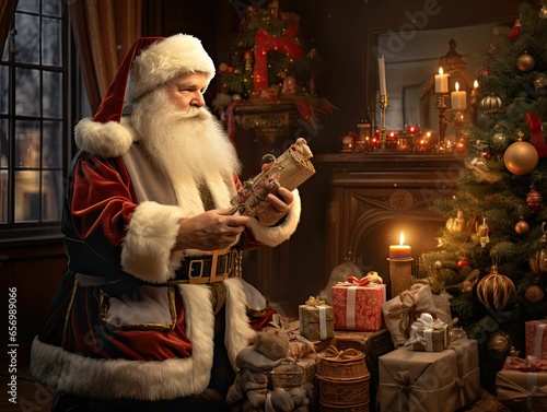 Santa Clause, Christmas Eve, magical scene, Generative AI
