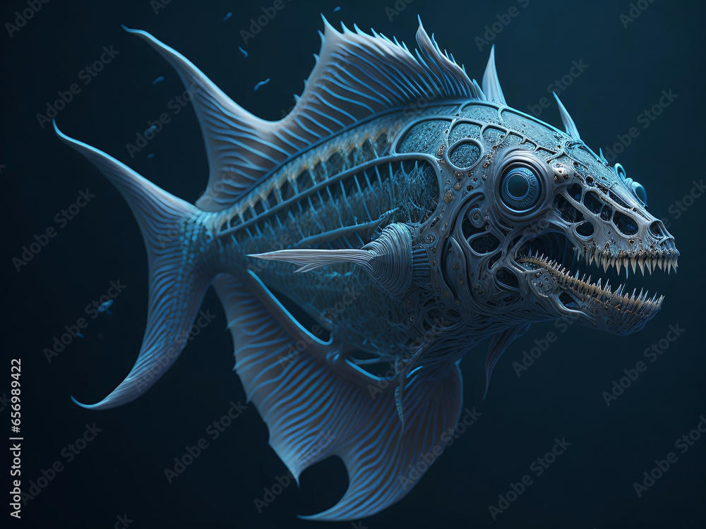 Fototapeta premium Biomechanical fish monster. Digital illustration.