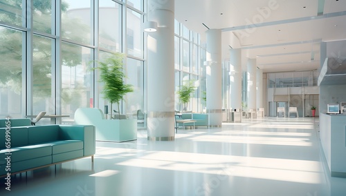 Interior of a modern office building. 3d rendering mock up