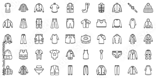 Collection of clothes line art icon vector 