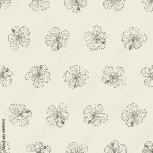 Hibiscus flower line detail seamless pattern. Suitable for backgrounds, wallpapers, fabrics, textiles, wrapping papers, printed materials, and many more.