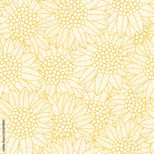 Sunflower line detail seamless pattern. Suitable for backgrounds, wallpapers, fabrics, textiles, wrapping papers, printed materials, and many more.