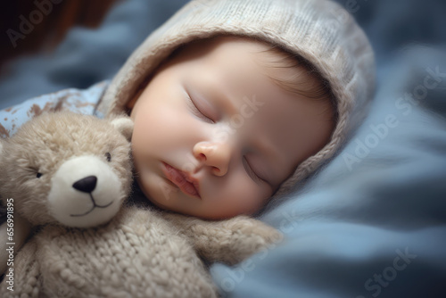 Close-up of cute little sleeping newborn