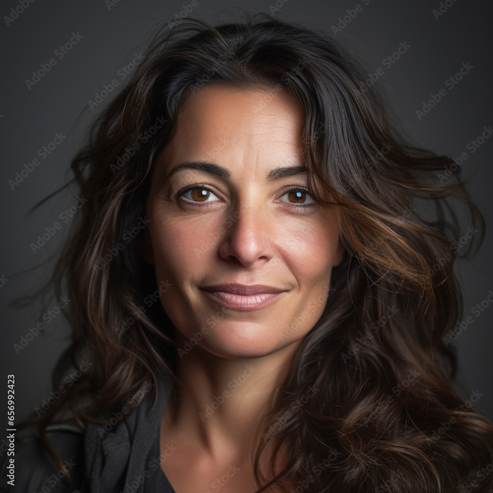 Portrait Happy Smile Woman under photo studio light Portrait Happy Smile Woman under photo studio light