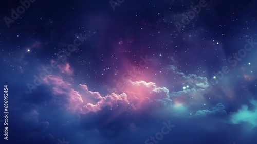 Space and colorful clouds and stars dark blue background