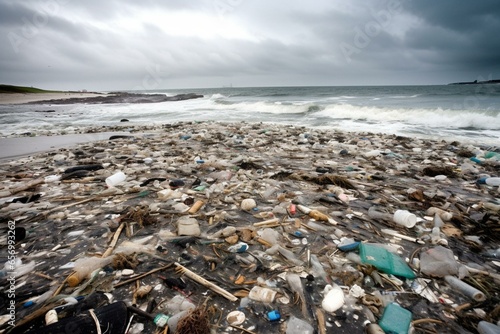 Ocean trash pollution. Generative AI