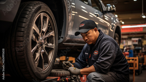 Wheel Wizardry: A mechanic expertly aligning and balancing tires for optimal performance.