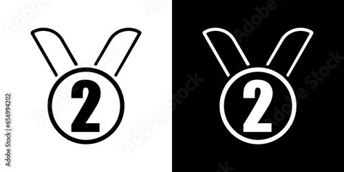 Icon with sport medal for celebration victory. Champion reward. Second place. Vector illustration of silver medal.