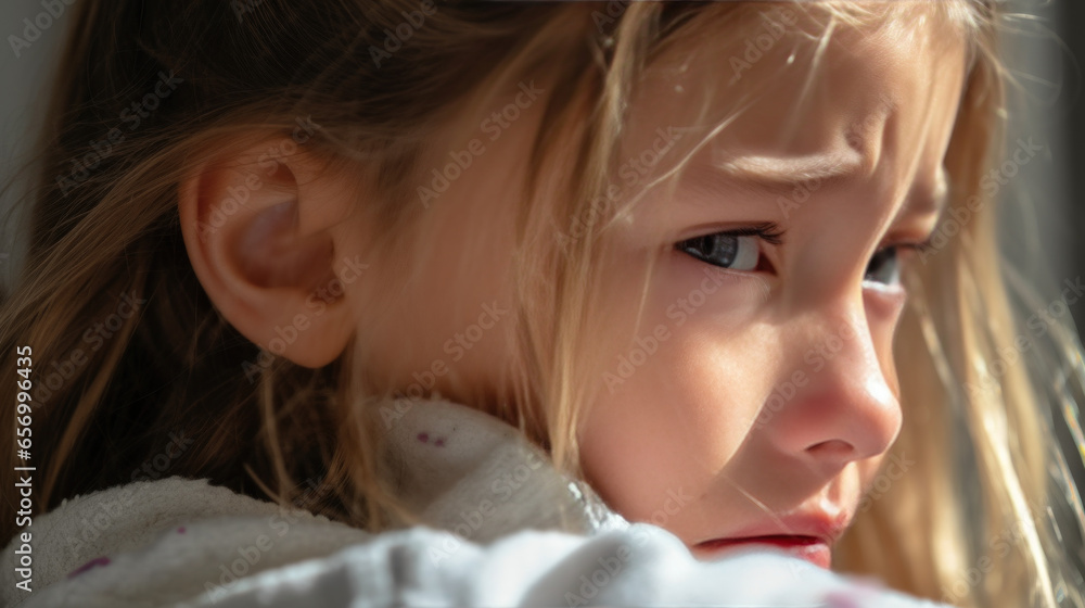 petite fille blonde en gros plan, triste sur le point de pleurer petite fille blonde en gros plan, triste sur le point de pleurer