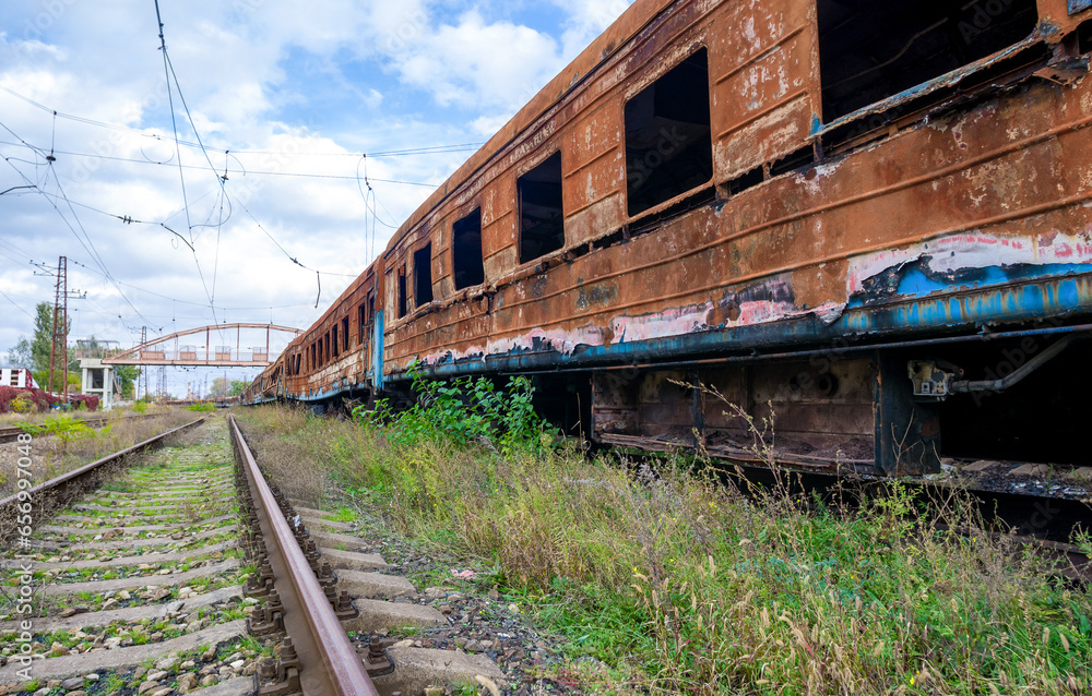 burned out blown up wagons in Ukraine burned out blown up wagons in Ukraine
