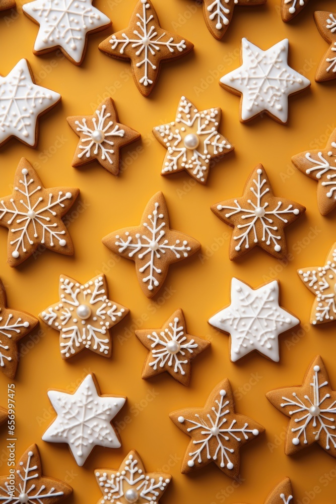 Snowflake-themed holiday treats on a yellow backdrop Snowflake-themed holiday treats on a yellow backdrop