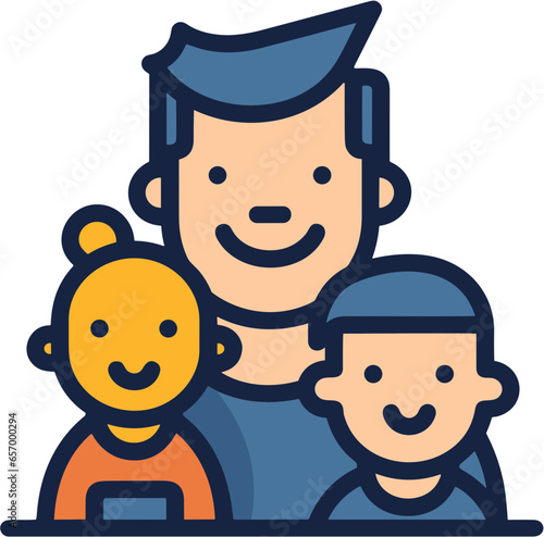 Happy smiling Dad, son, daughter, family, single parent family