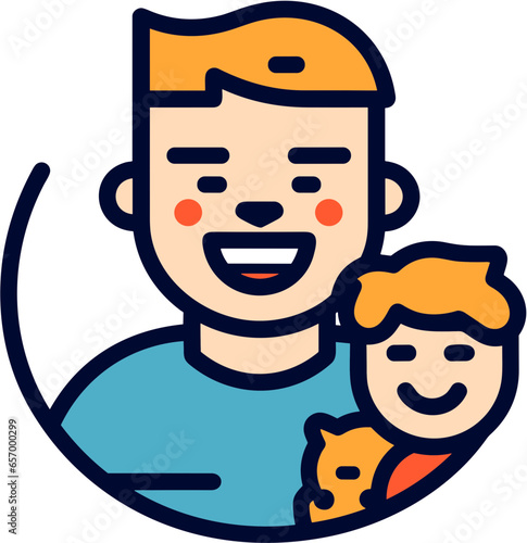 Happy smiling Dad, son, daughter, family, single parent family