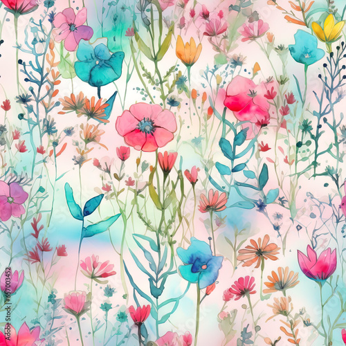 Watercolor meadow flowers seamless pattern