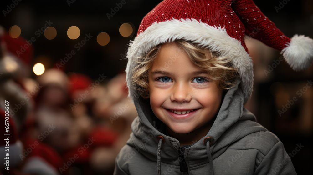 Cozy Christmas Celebration: Child with Santa Hat. Generative AI Cozy Christmas Celebration: Child with Santa Hat. Generative AI