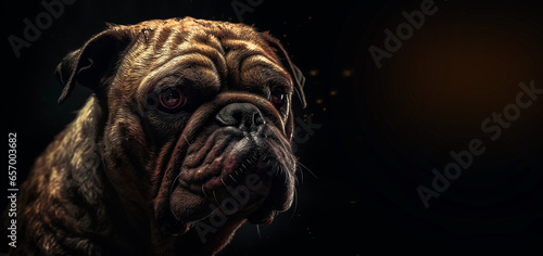 Portrait of a dog breed English Bulldog on a black background