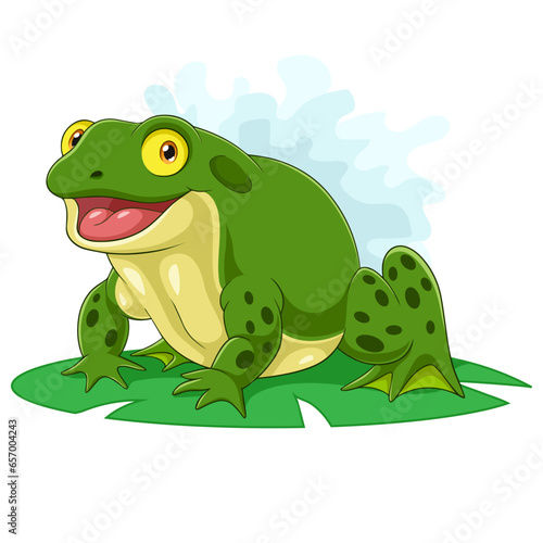 Cartoon bullfrog sitting on a leaf