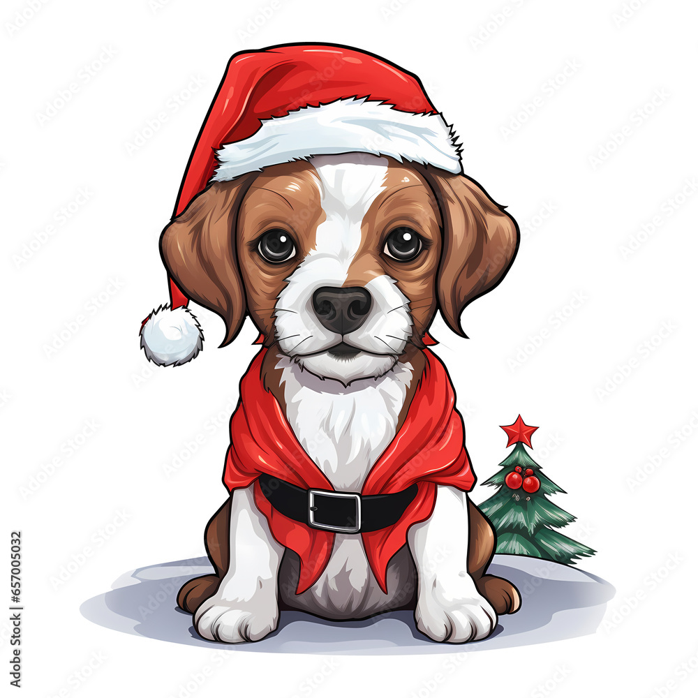Cute Russell Terrier Christmas Clipart Illustration