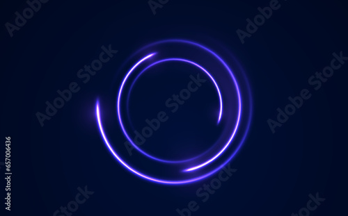 Neon circle frame on blue background. Glowing neon circle frame. Set of neon glowing circles. Glowing rings on dark background. Vector illustration