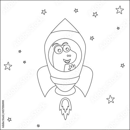 Vector illustration of Cute animal Astronaut Riding Rocket. Cartoon isolated vector illustration, Creative vector Childish design for kids activity colouring book or page.