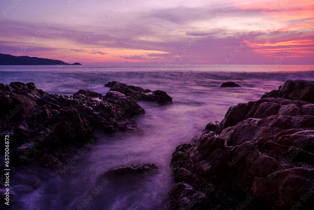 Seascape landscape nature with color of cloud sunset and sky, Velvet violet, Velvet Purple, Trend color