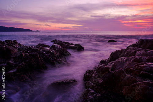 Seascape landscape nature with color of cloud sunset and sky, Velvet violet, Velvet Purple, Trend color