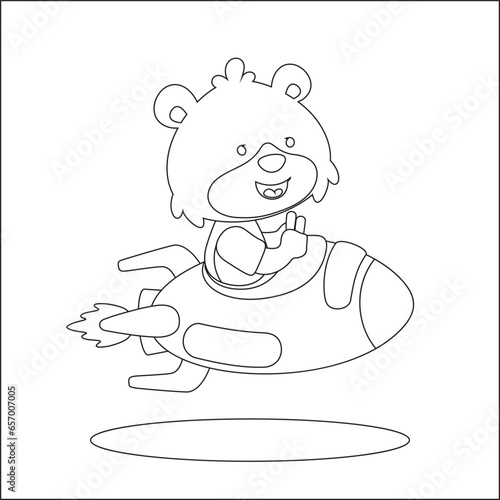 Vector illustration of Cute animal Astronaut Riding Rocket. Cartoon isolated vector illustration, Creative vector Childish design for kids activity colouring book or page.