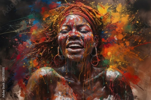 Colorful black woman portrait. Happy face. Generate Ai
