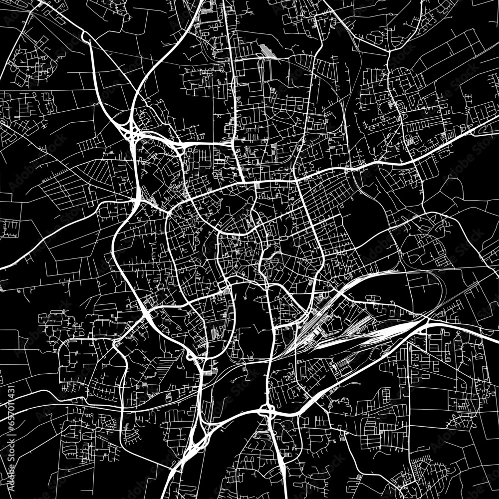 1:1 square aspect ratio vector road map of the city of  Braunschweig in Germany with white roads on a black background.