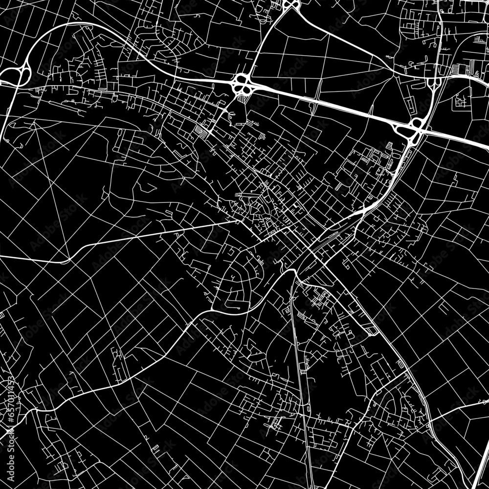1:1 square aspect ratio vector road map of the city of  Oberursel in Germany with white roads on a black background.