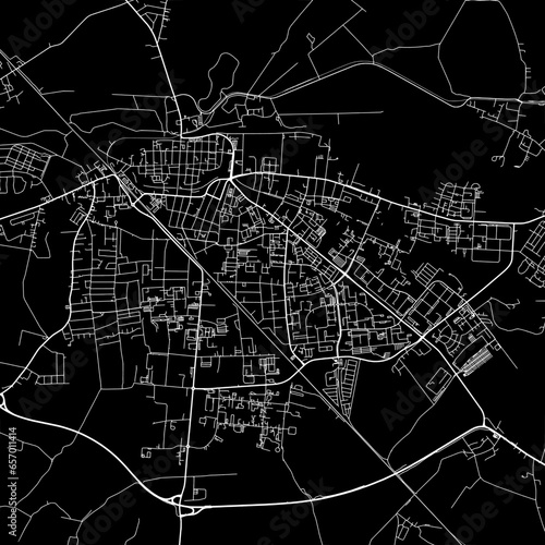 1:1 square aspect ratio vector road map of the city of  Greifswald in Germany with white roads on a black background.
