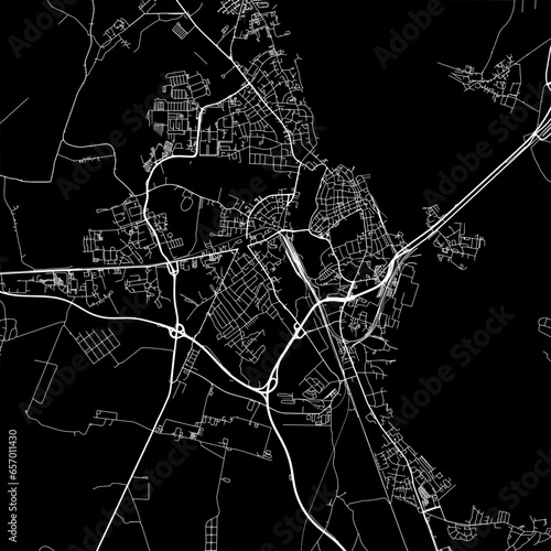 1:1 square aspect ratio vector road map of the city of Stralsund in Germany with white roads on a black background.
