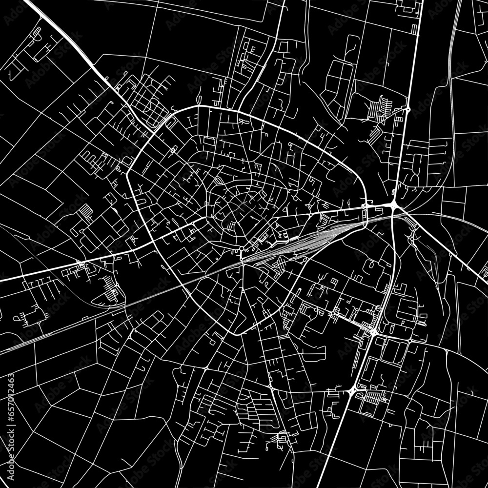 1:1 square aspect ratio vector road map of the city of  Euskirchen in Germany with white roads on a black background.