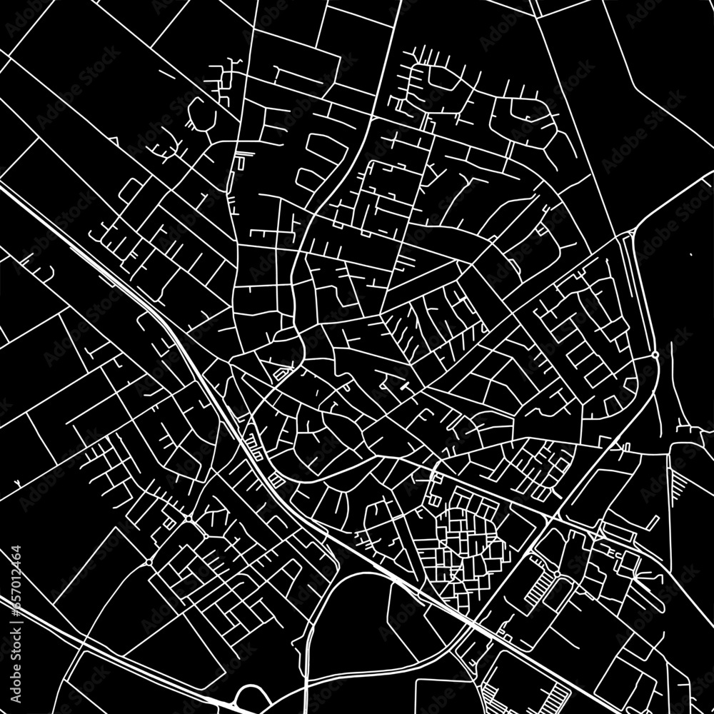 1:1 square aspect ratio vector road map of the city of  Pulheim in Germany with white roads on a black background.