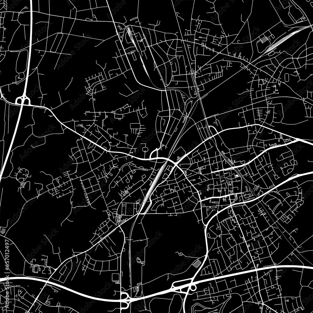 1:1 square aspect ratio vector road map of the city of  Gladbeck in Germany with white roads on a black background.