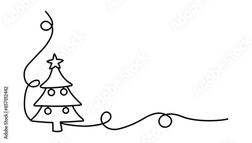 christmas tree one line art vector, single line,ilustration