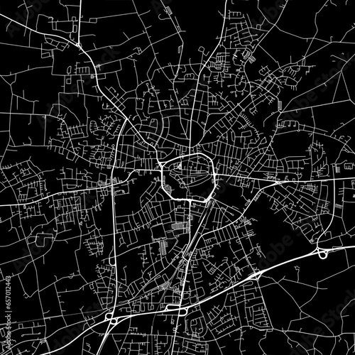 1:1 square aspect ratio vector road map of the city of Bocholt in Germany with white roads on a black background.