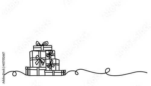 pile of gift box one line art vector, christmas