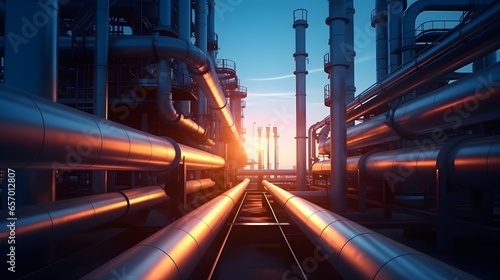 Industry pipeline transport petrochemical  gas and oil processing  furnace factory line  rack of heat chemical manufacturing  equipment steel pipes plant with Generative AI